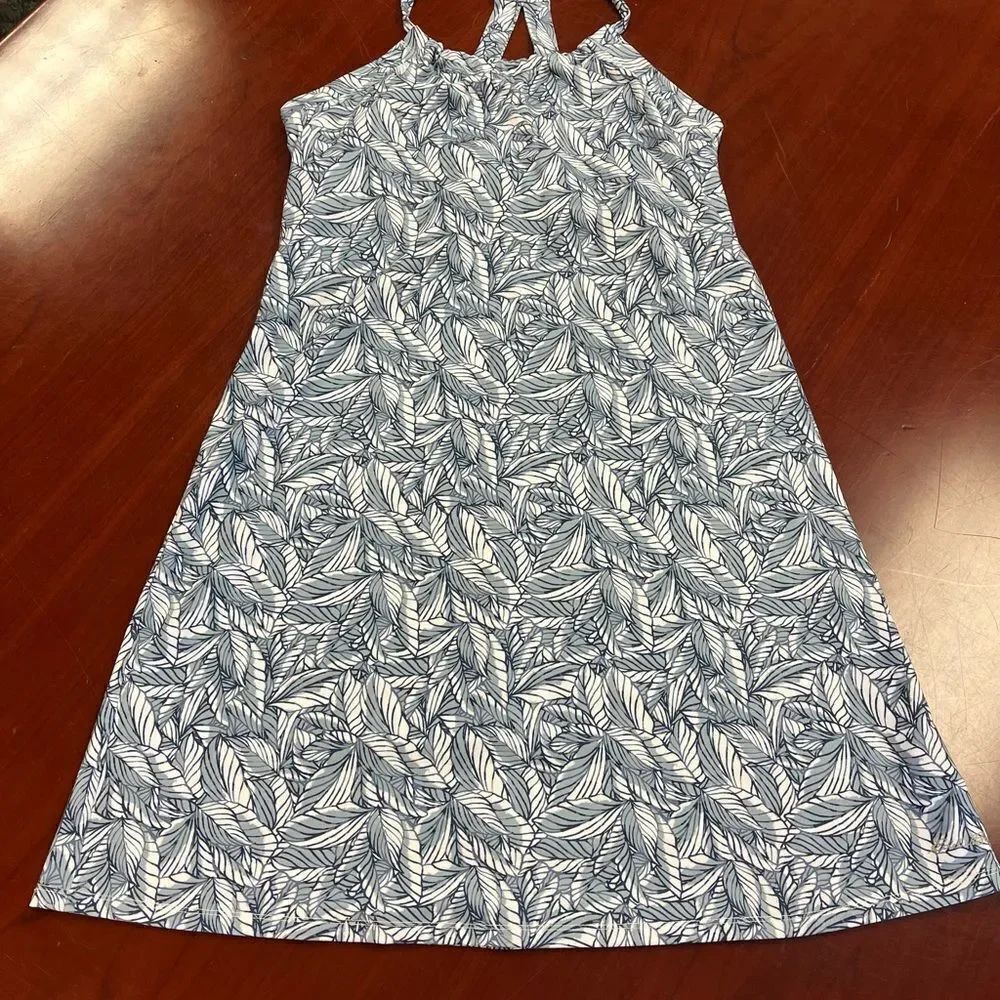 Eddie Bauer Harmony Halter Dress Blue Palm Leaves sz L NWOT